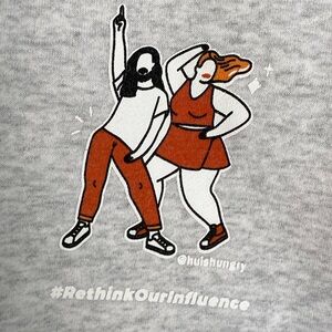 Heathered Gray Sweatshirt#RethinkOurinfluence and huishungry logo Medium